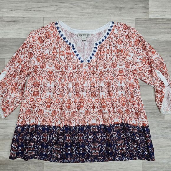 VINTAGE AMERICA Womens Red Blue Paisley Floral Peasant Flowy Longsleeve... - Picture 2 of 9